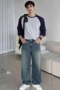 Men’s Raglan Sleeve Round Neck T-Shirt – Grey & Navy Cotton Casual Wear